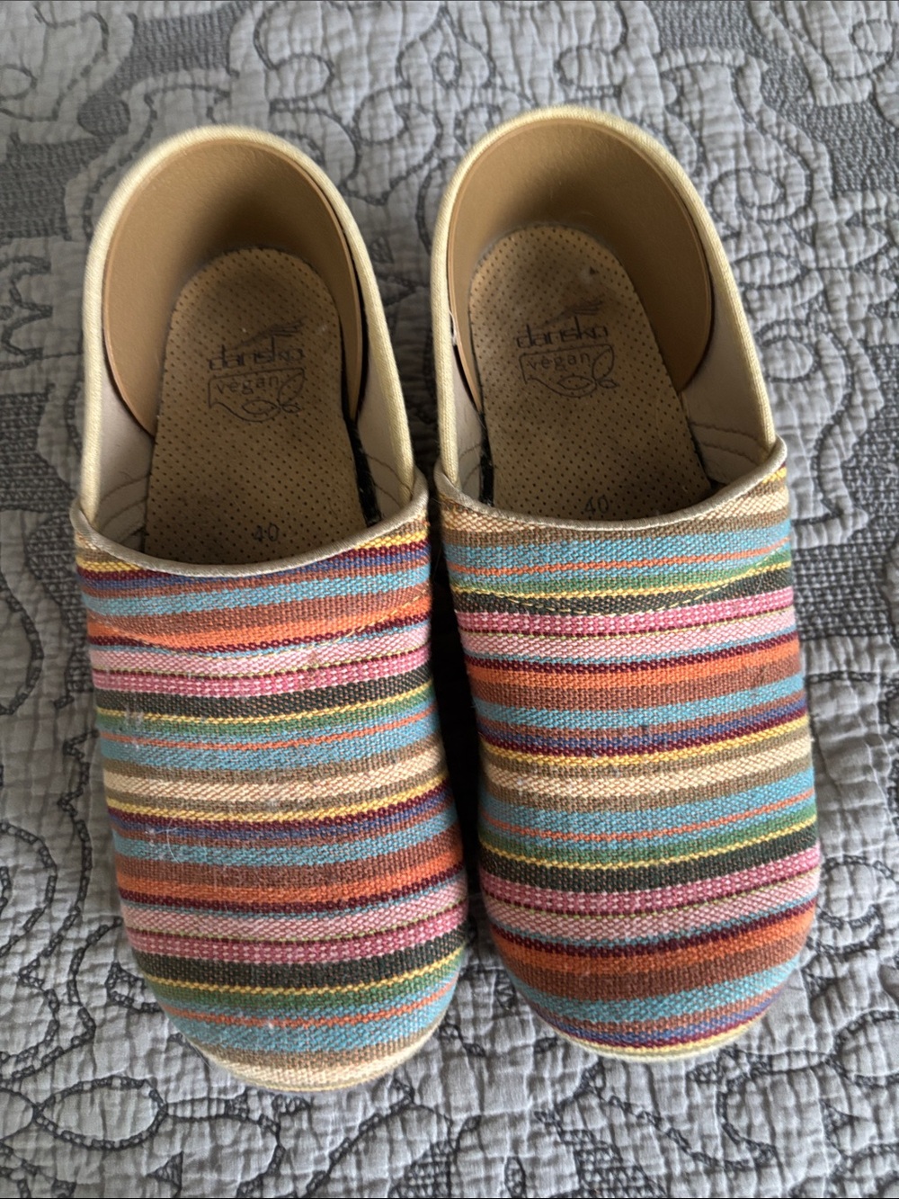 Dansko Multicolor Striped Slip-On Mules in Pink, Blue, Orange, Green, Tan